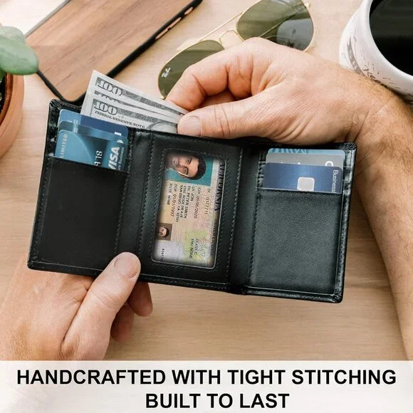 Sophisticated RFID Blocking Trifold Wallet - Extra Capacity & Elegant Gift Box